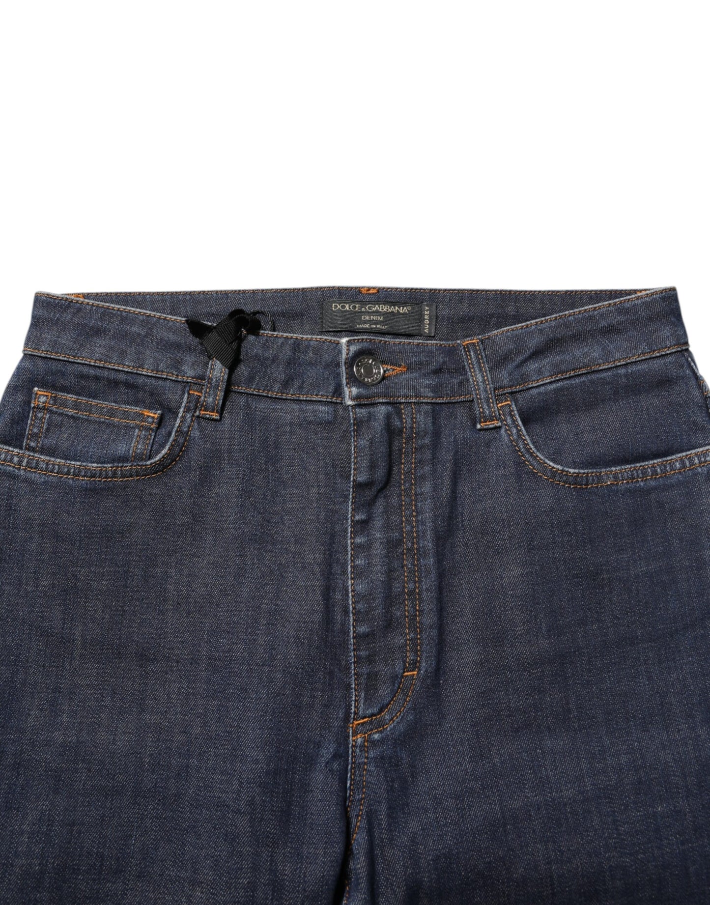 Dolce &amp; Gabbana Blue Queen Patch AUDREY Jeans mit mittlerer Taille