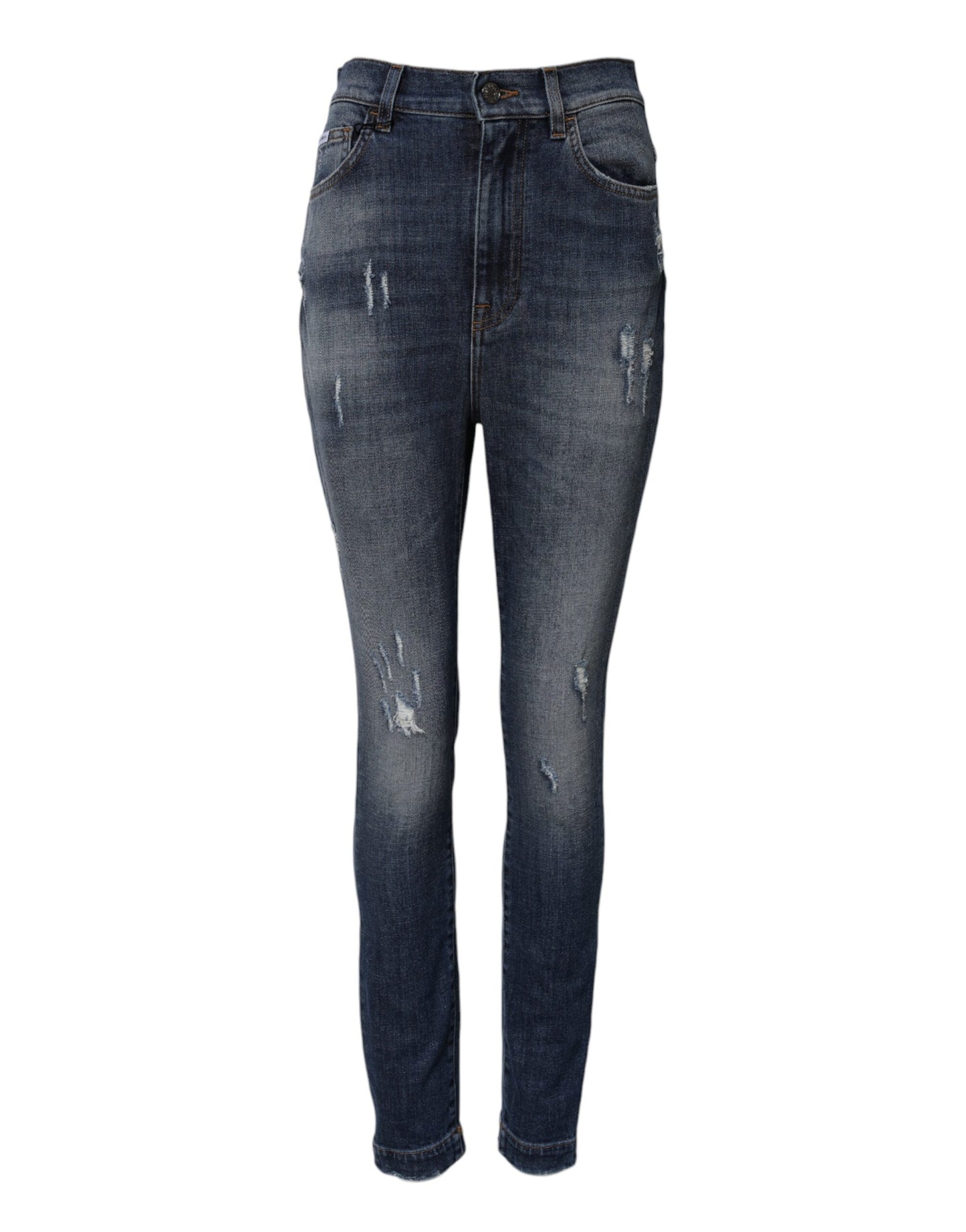 Dolce &amp; Gabbana – Blaue Jeans aus gewaschener Baumwolle mit hoher Taille