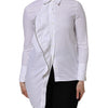 AGLINI White Cotton Collared Long Sleeves Ruffle Top Shirt