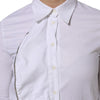AGLINI White Cotton Collared Long Sleeves Ruffle Top Shirt