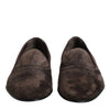 Dolce & Gabbana Brown Velvet Leather Slip On Loafers Shoes