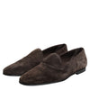 Dolce & Gabbana Brown Velvet Leather Slip On Loafers Shoes