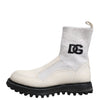 Dolce & Gabbana White Beige DG Logo Mid Calf Boots Shoes