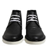 Dolce & Gabbana Black White Leather Ankle Boots Shoes