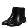 Dolce & Gabbana Black Leather Logo Ankle Boots Studded Shoes
