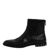 Dolce & Gabbana Black Leather Logo Ankle Boots Studded Shoes