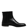 Dolce & Gabbana Black Leather Logo Ankle Boots Studded Shoes