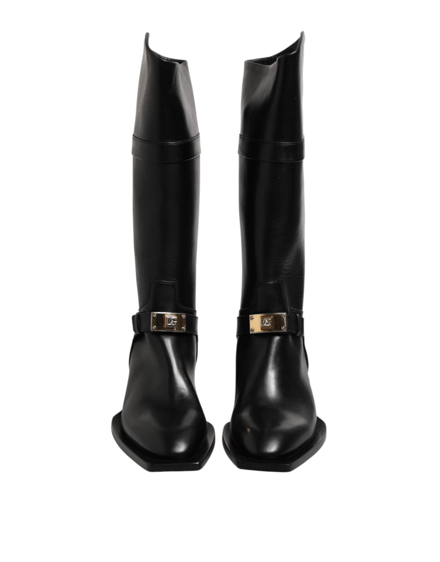 Dolce & Gabbana Black Leather High Boots Flats Shoes