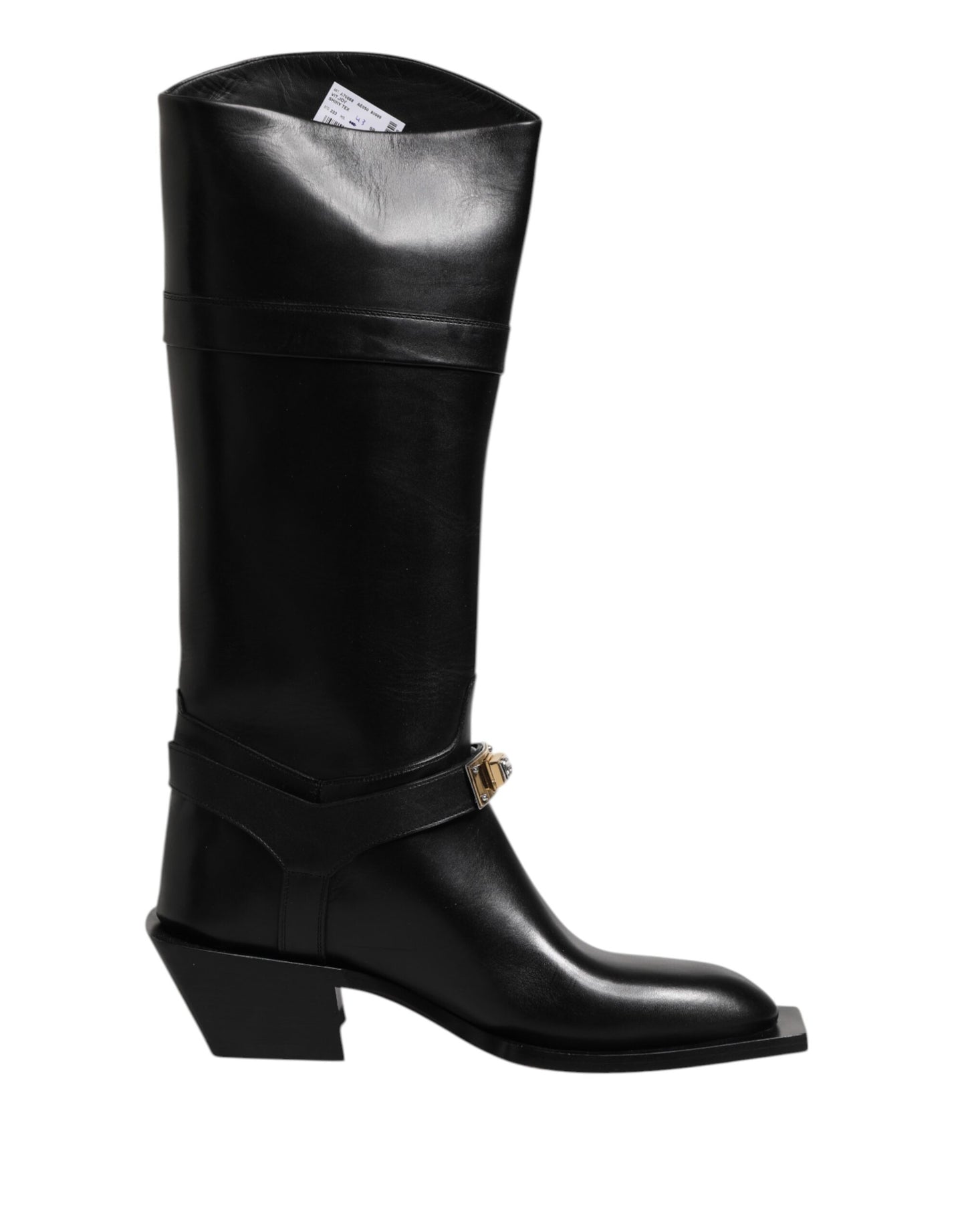 Dolce & Gabbana Black Leather High Boots Flats Shoes