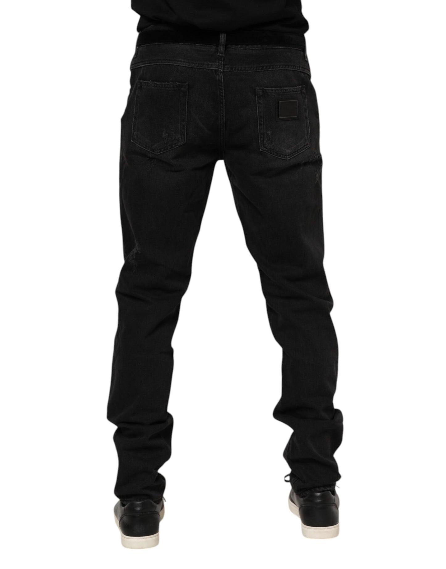 Dolce & Gabbana Black Cotton Logo Plaque Skinny Denim Jeans