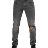 Dolce & Gabbana Gray Cotton Logo Plaque Denim Jeans