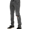 Dolce & Gabbana Gray Cotton Logo Plaque Denim Jeans