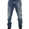 Dolce & Gabbana Blue Washed Cotton Logo Plaque Denim Jeans