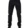 Dolce & Gabbana Dark Blue Cotton Logo Plaque Men Denim Jeans