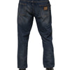 Dolce & Gabbana Blue Cotton Logo Plaque Slim Denim Jeans