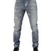 Dolce & Gabbana Blue Cotton Tattered Slim Fit Men Denim Jeans
