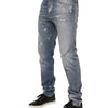 Dolce & Gabbana Blue Cotton Tattered Slim Fit Men Denim Jeans