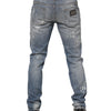 Dolce & Gabbana Blue Cotton Tattered Slim Fit Men Denim Jeans