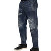 Dolce & Gabbana Blue Cotton Tattered Tapered Men Denim Jeans