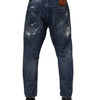 Dolce & Gabbana Blue Cotton Tattered Tapered Men Denim Jeans