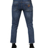 Dolce & Gabbana Blue Cotton Logo Plaque Denim Jeans