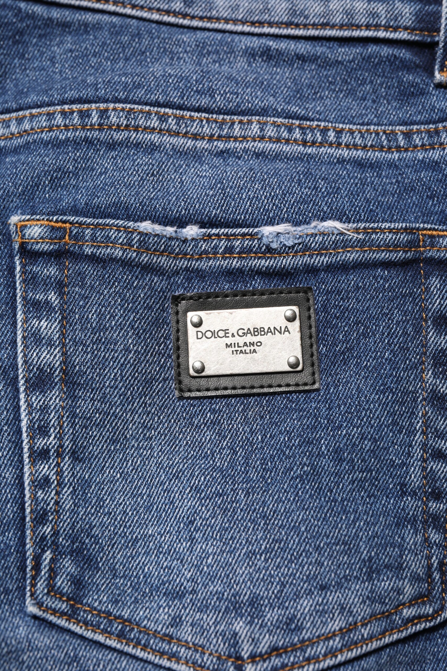 Dolce & Gabbana Blue Cotton Logo Plaque Skinny Men Denim Jeans