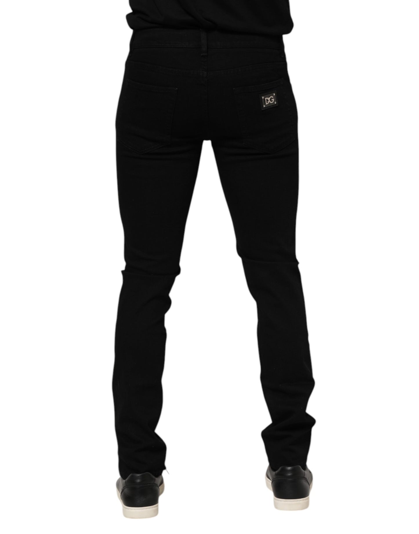 Dolce & Gabbana Dark Blue Cotton Logo Plaque GOLD Denim Jeans