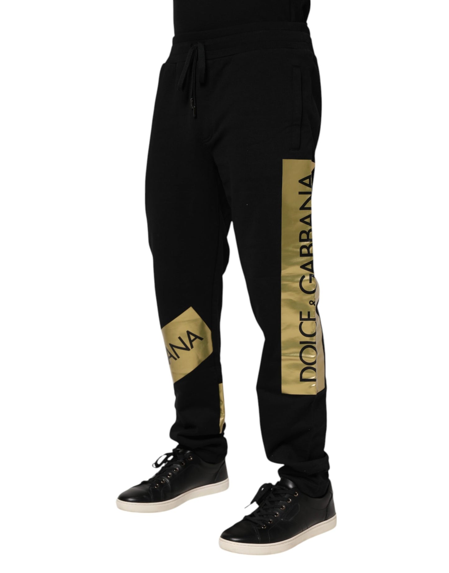 Dolce & Gabbana Black Cotton Logo Tape Men Jogger Pants