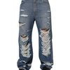 Dolce & Gabbana Blue Tattered Cotton Logo Plaque Denim Jeans