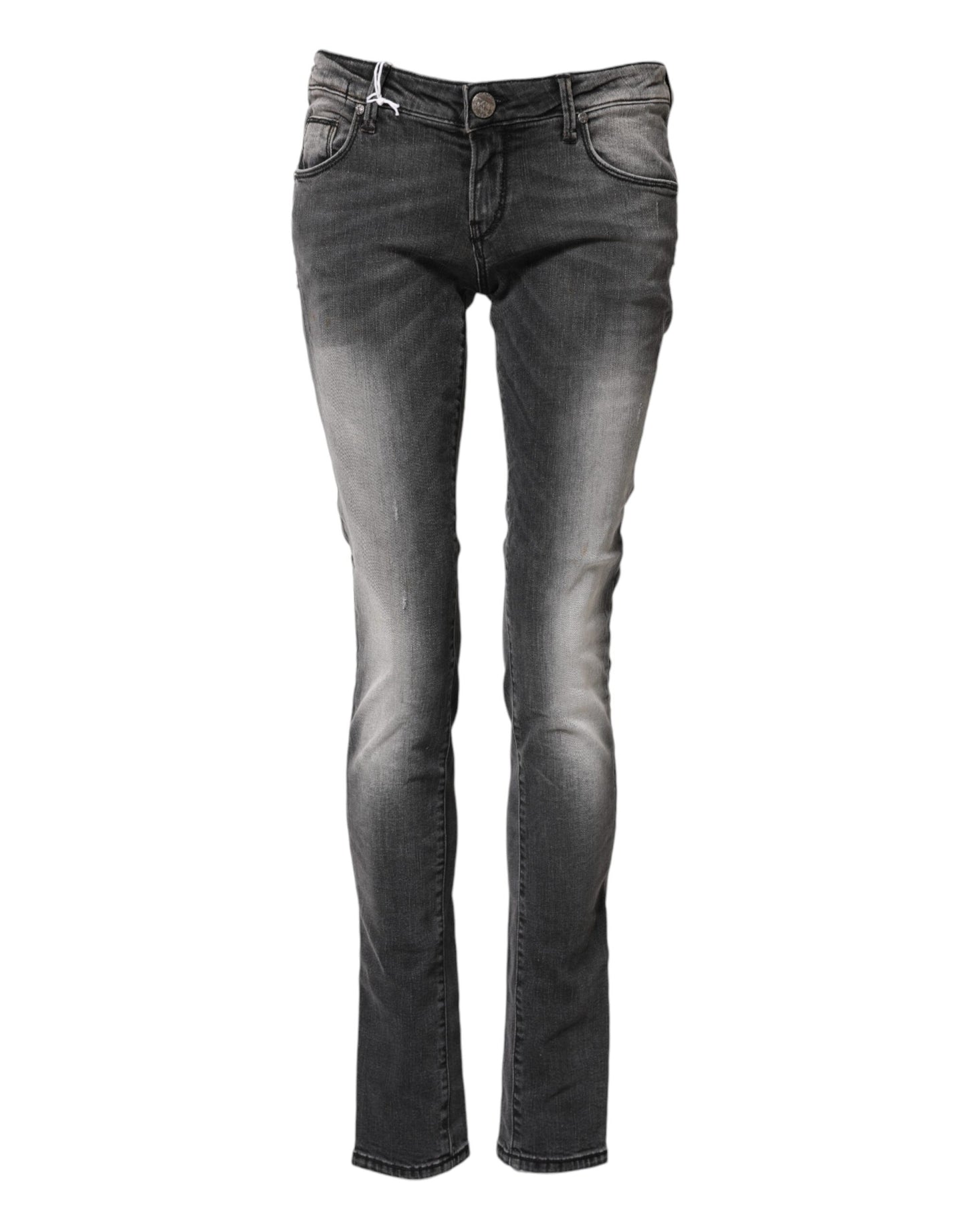 Acht Dunkelgraue Slim Fit Denim-Jeans aus Baumwolle mit niedriger Taille
