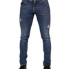 Dolce & Gabbana Blue Washed Skinny Cotton Tattered Denim Jeans