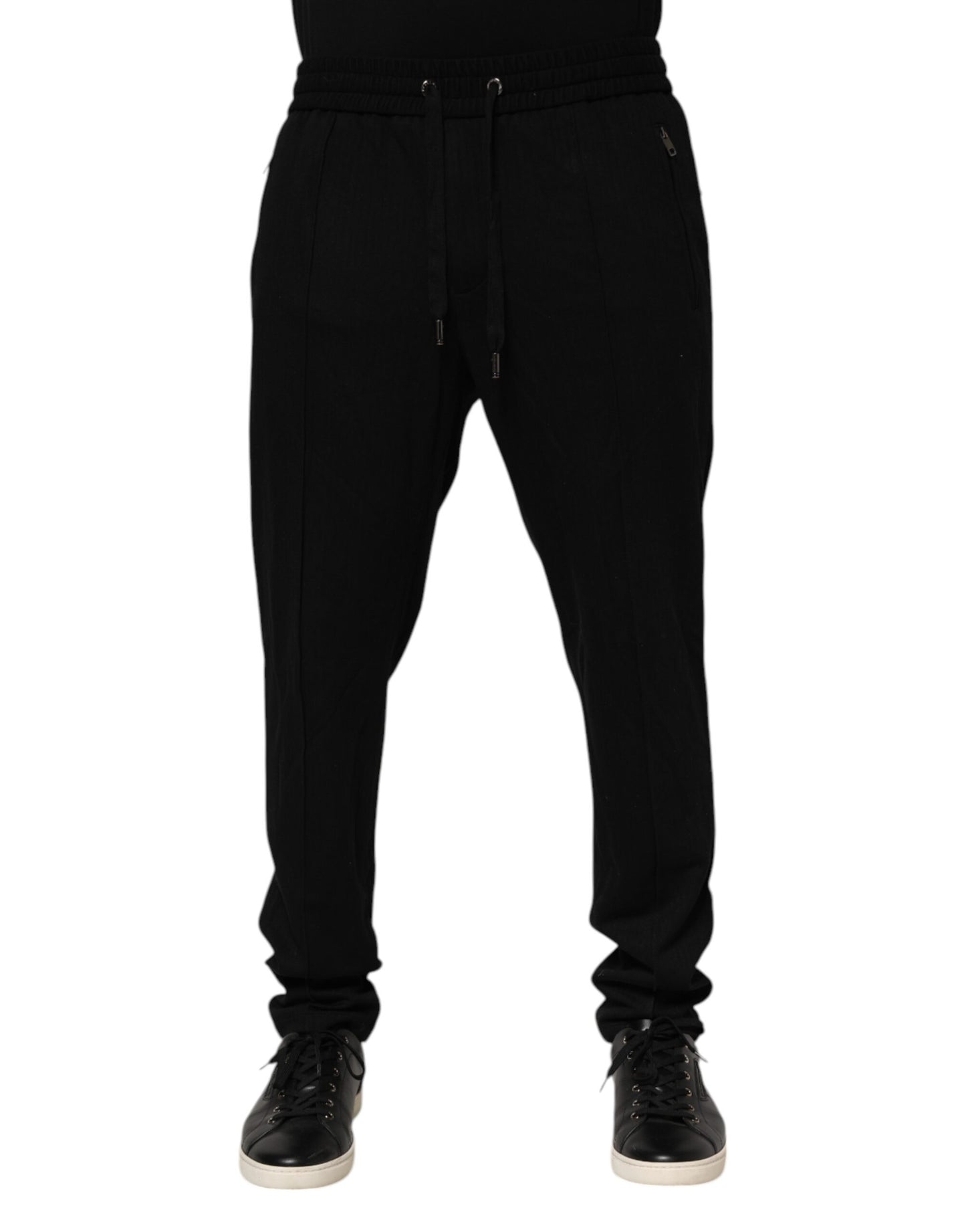 Dolce & Gabbana Black Viscose Skinny Logo Men Jogger Pants