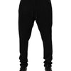 Dolce & Gabbana Black Viscose Skinny Logo Men Jogger Pants