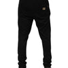 Dolce & Gabbana Black Viscose Skinny Logo Men Jogger Pants