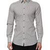 Dolce & Gabbana Gray Dotted Semi Fitted GOLD Men Formal Shirt