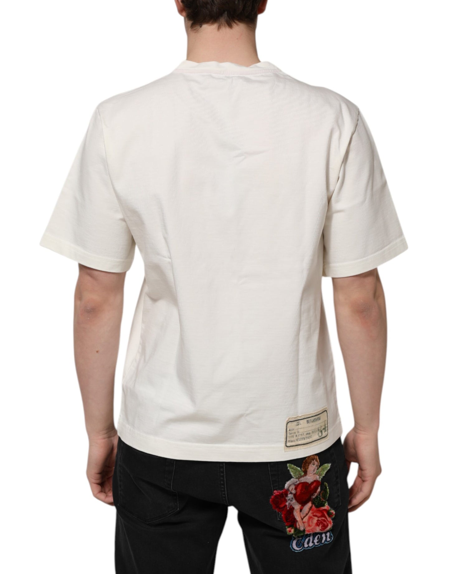 Dolce & Gabbana White Love Peace Cotton Men Crew Neck T-shirt