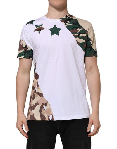 Dolce &amp; Gabbana Weißes Camouflage-T-Shirt aus Baumwolle für Herren mit Rundhalsausschnitt