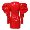 Dolce & Gabbana Red Patent Leather Puff Sleeves Mini Dress