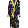 Dolce & Gabbana Blue Floral Print Silk Long Sleeves Wrap Robe