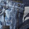 Dolce & Gabbana Blue Floral Print Denim Cotton Hot Pants Shorts