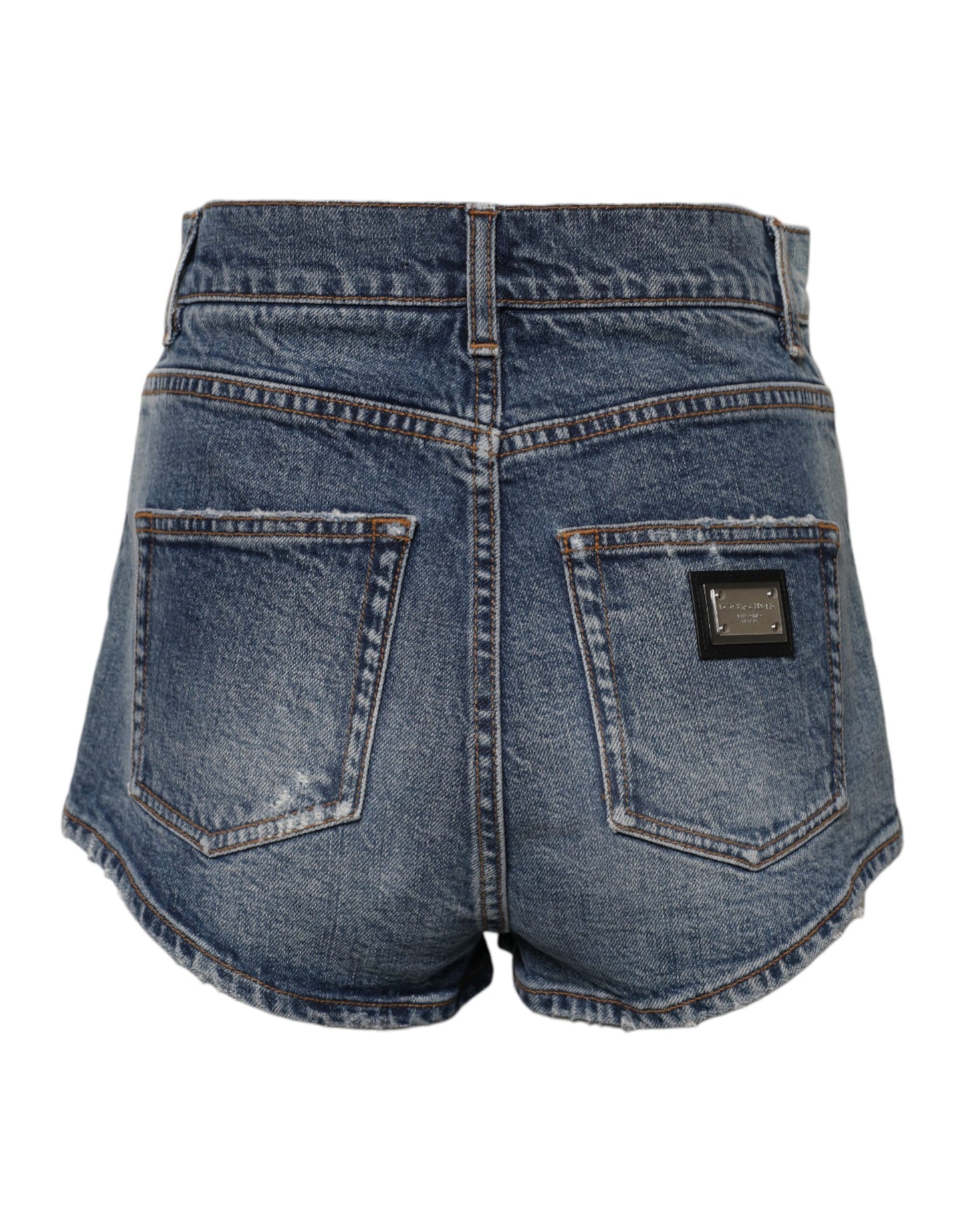 Dolce & Gabbana Blue Tattered Denim Cotton Hot Pants Shorts