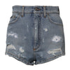 Dolce & Gabbana Blue Tattered Denim Cotton Hot Pants Shorts