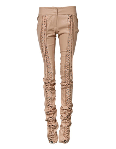 Dolce & Gabbana Beige Lace Details Mid Waist Skinny Pants