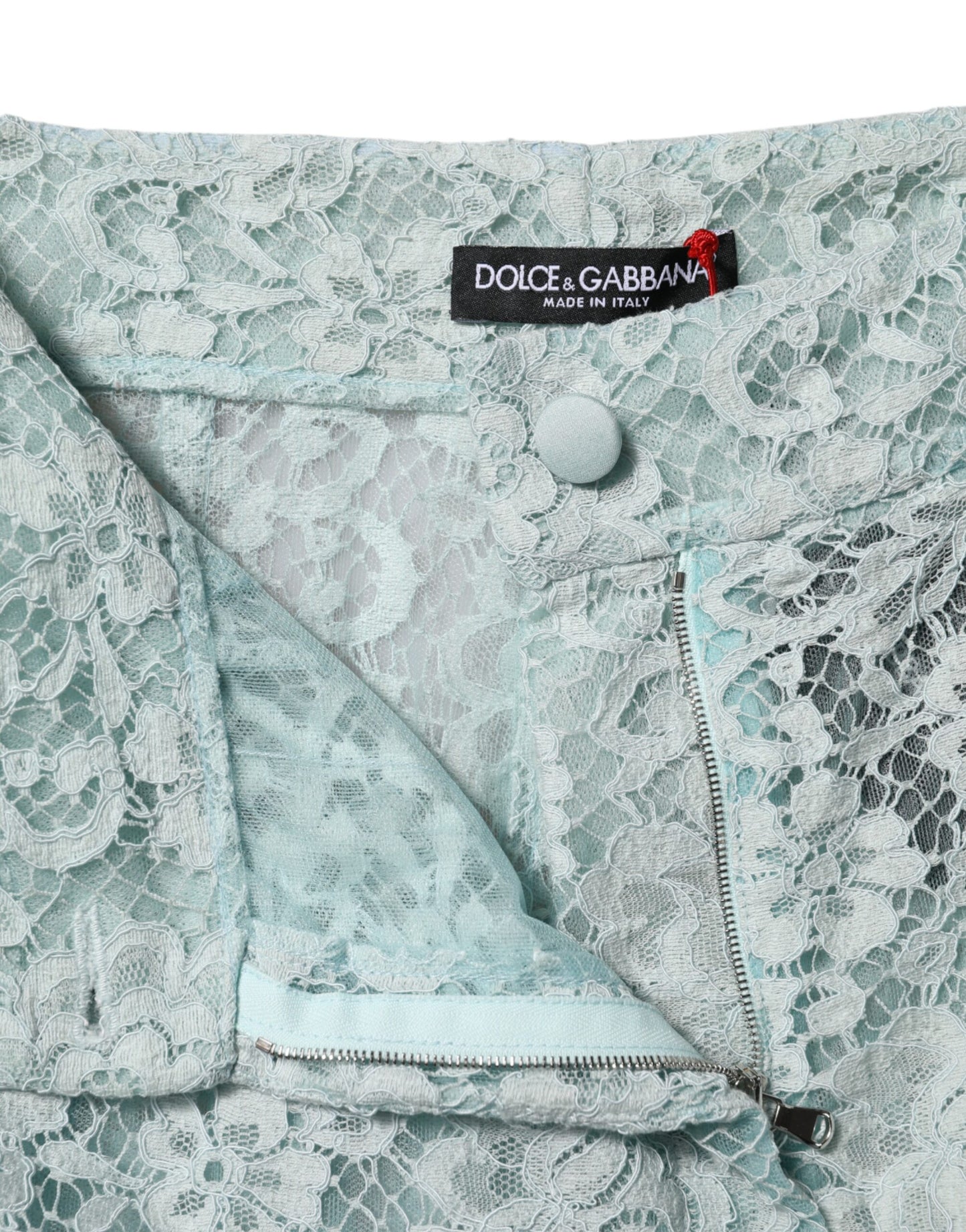 Dolce &amp; Gabbana Mintgrüne Baumwollhose mit Blumenspitze 