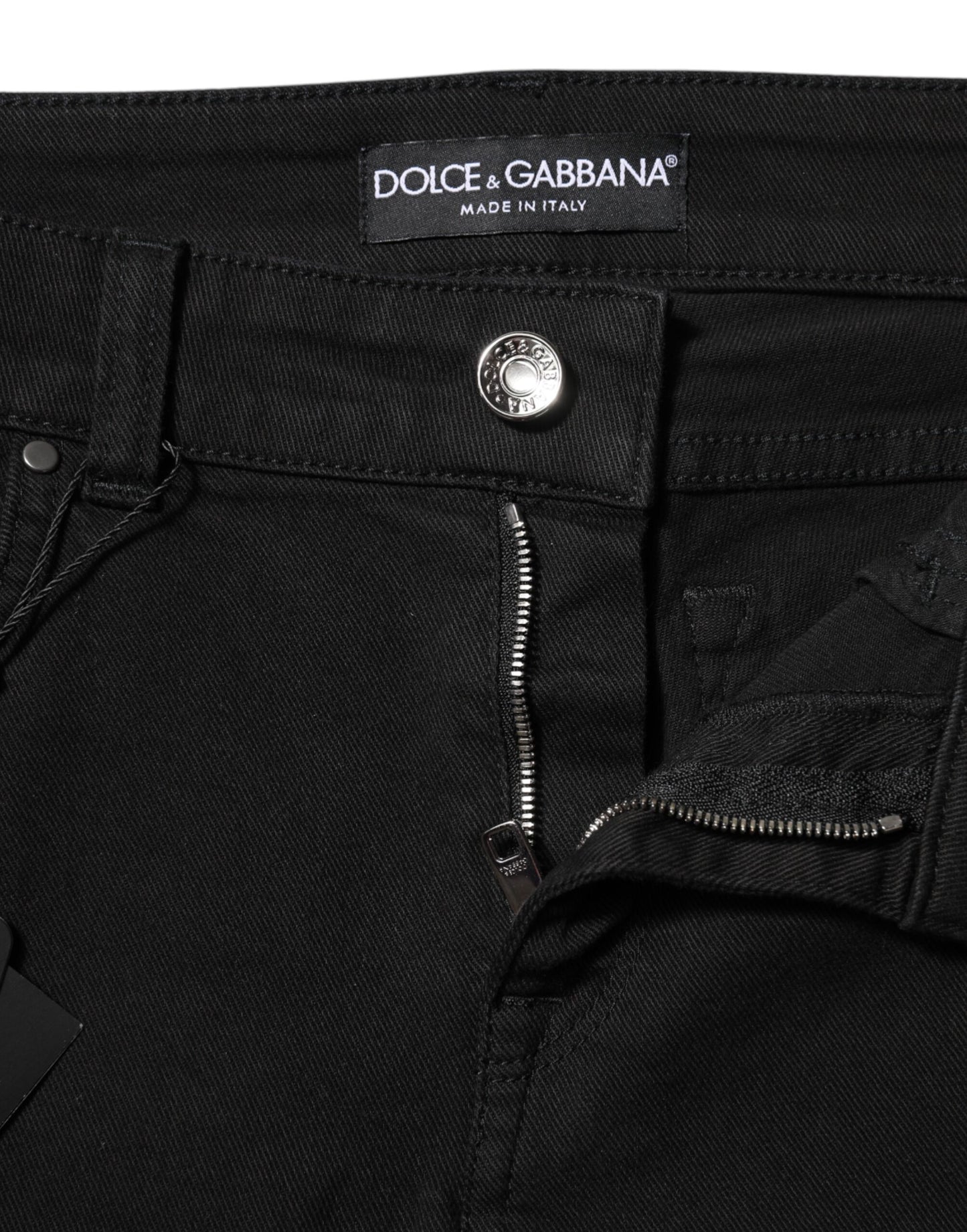 Dolce &amp; Gabbana – Schwarze Skinny-Jeans aus Baumwoll-Denim mit Logo und mittlerer Taille 