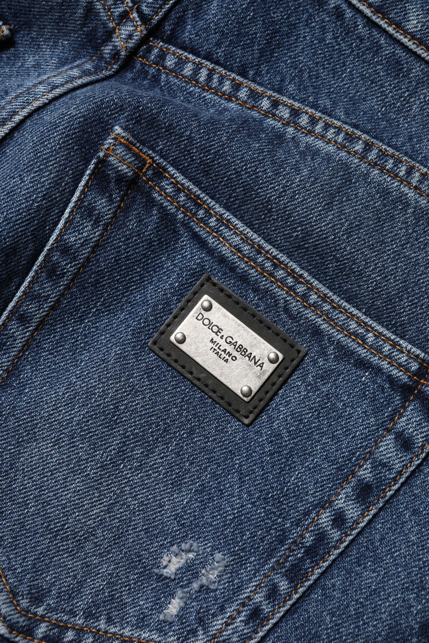 Dolce &amp; Gabbana – Blaue, zerfetzte Baumwolljeans mit weitem Bein 