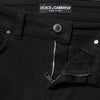 Dolce & Gabbana Black Cotton Logo Skinny Mid Waist Denim Jeans