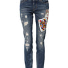 Dolce &amp; Gabbana – Blaue Skinny-Jeans mit Spielkartenstickerei 