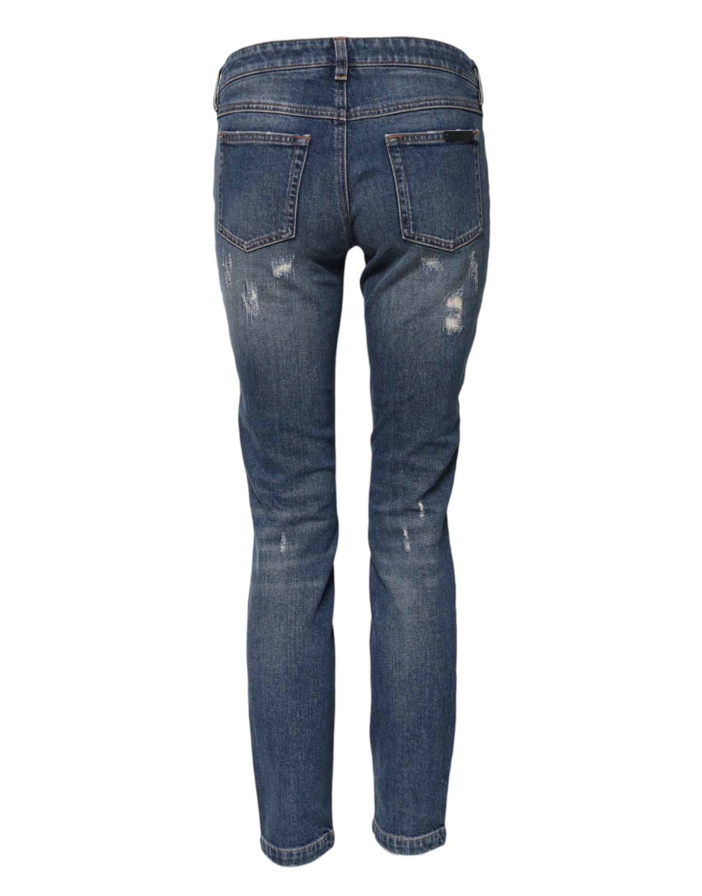 Dolce &amp; Gabbana – Blaue Skinny-Jeans mit Spielkartenstickerei 