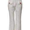 Dolce & Gabbana White Cotton Floral Jacquard Pants